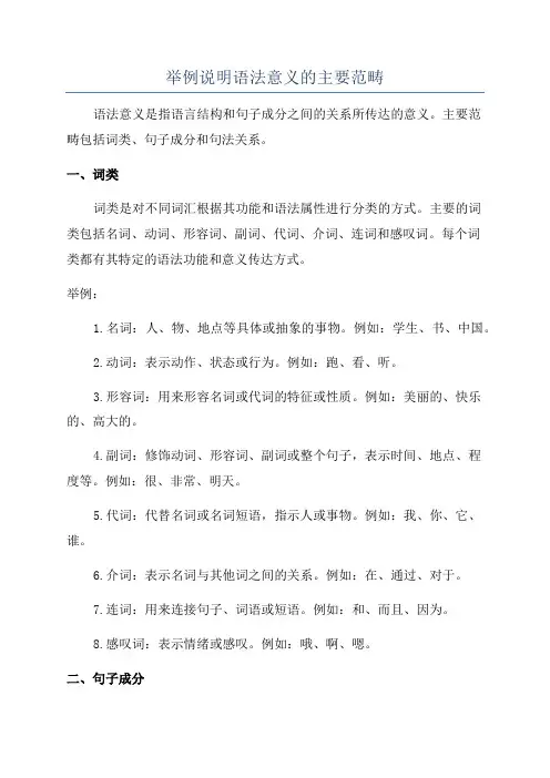 举例说明语法意义的主要范畴