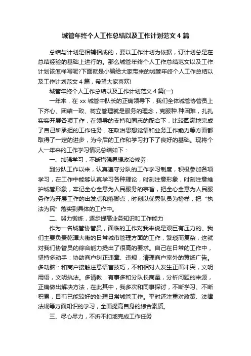 城管年终个人工作总结以及工作计划范文4篇