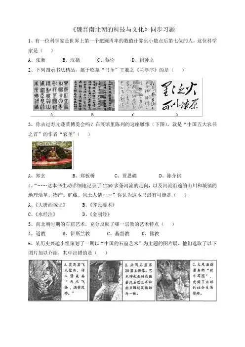 《魏晋南北朝的科技与文化》同步习题 (1)