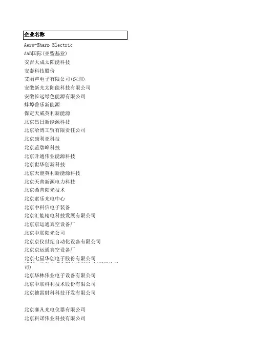 中国光伏企业名录