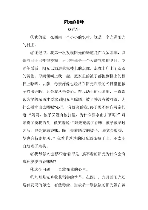 现代文阅读：《阳光的香味》