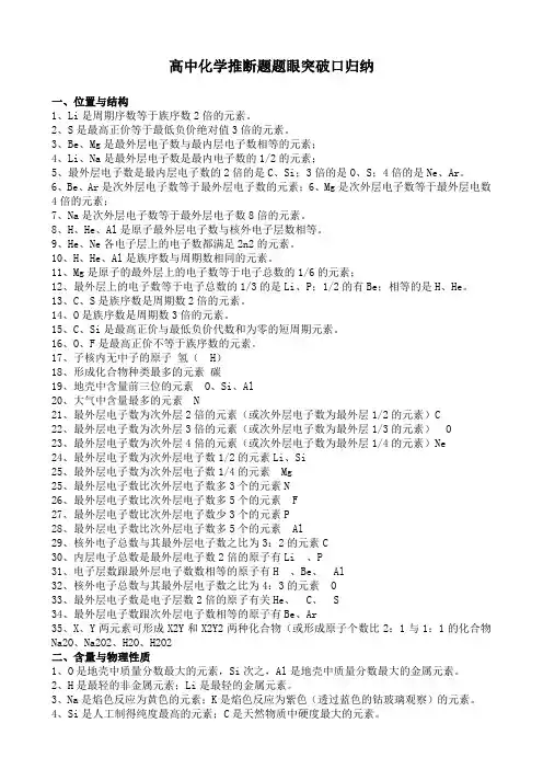 高中化学推断题题眼突破口归纳