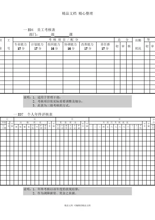 人事行政管理表格E横表格