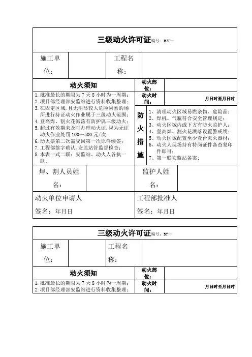 动火许可证样板