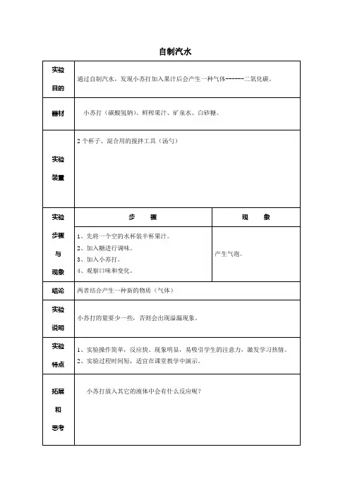 “自制汽水”实验指南