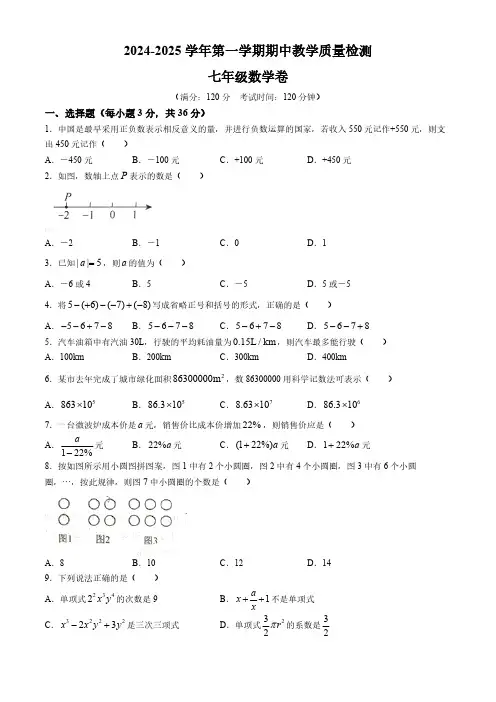 广西壮族自治区北海市合浦县2024-2025学年七年级上学期11月期中考试数学试题(含答案)