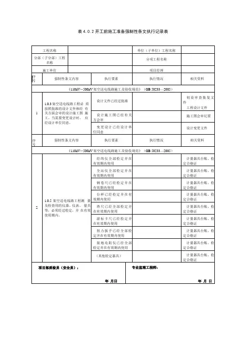 集电线路强制性条文执行记录