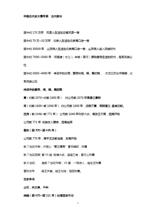 初中历史大事年表(七上)
