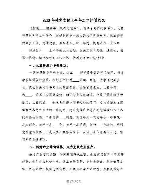2023年村党支部上半年工作计划范文(2篇)