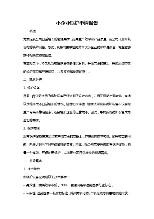 小企业锅炉申请报告