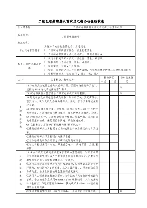二级配电箱安装及首次送电安全检查验收表