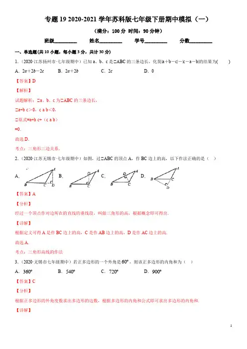 2020-2021学年七年级数学下册同步易错题精讲精练(苏科版)(解析版)