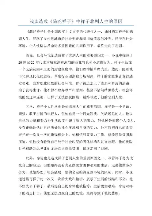 浅谈造成《骆驼祥子》中祥子悲剧人生的原因