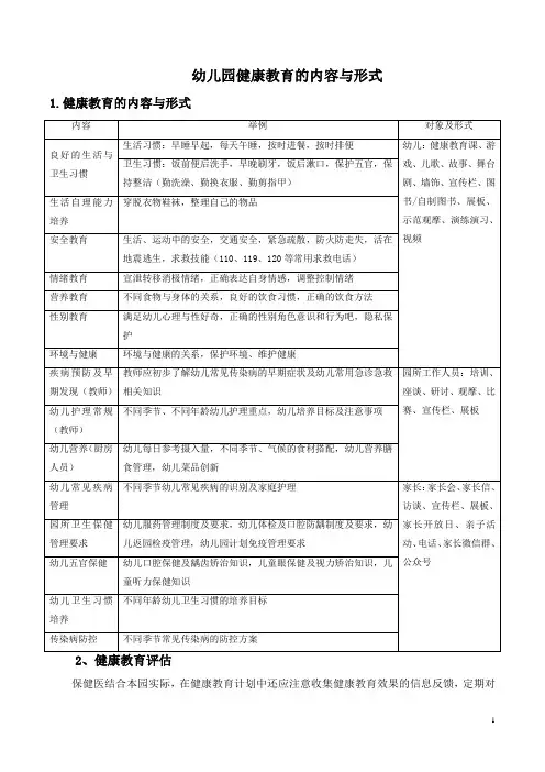 幼儿园健康教育的内容与形式