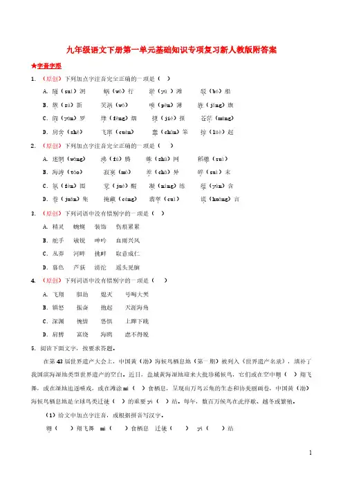 九年级语文下册第一单元基础知识专项复习新人教版附答案