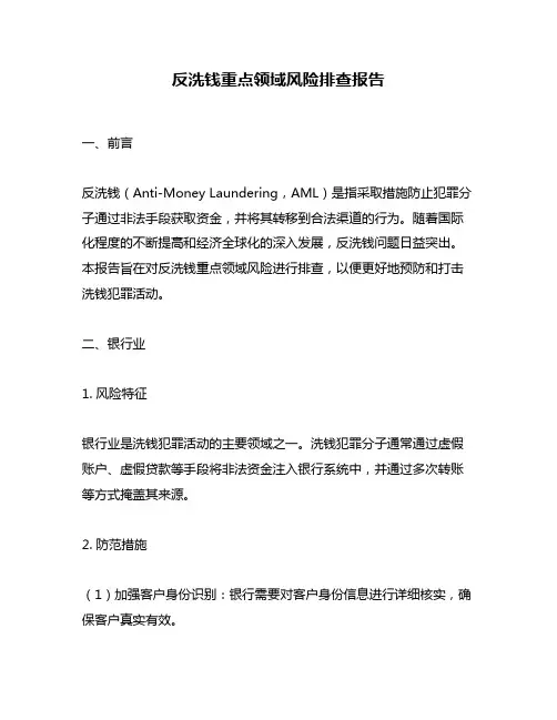 反洗钱重点领域风险排查报告