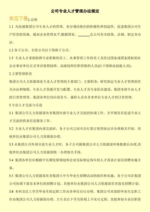 公司专业人才管理办法规定
