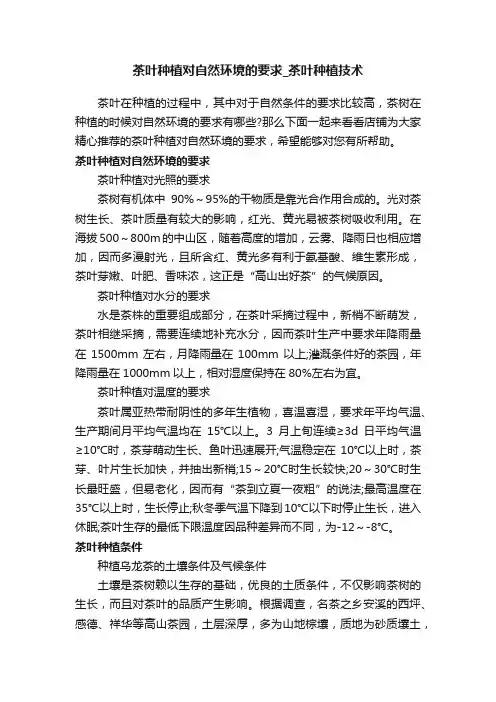 茶叶种植对自然环境的要求_茶叶种植技术