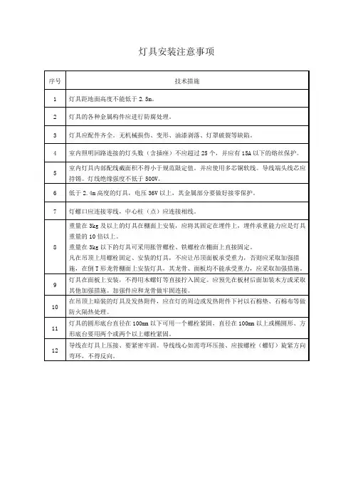 灯具安装注意事项
