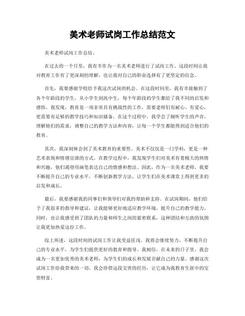 美术老师试岗工作总结范文