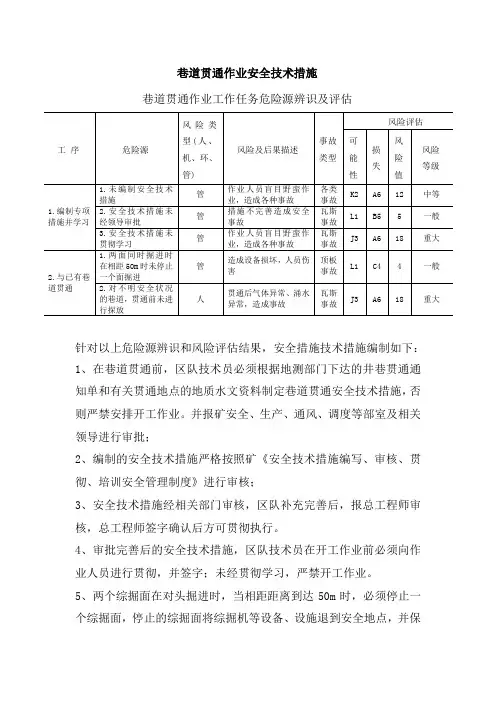 巷道贯通作业安全技术措施