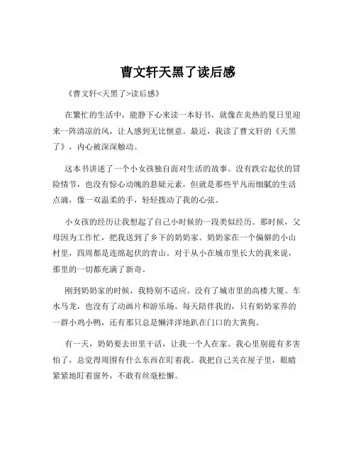 曹文轩天黑了读后感