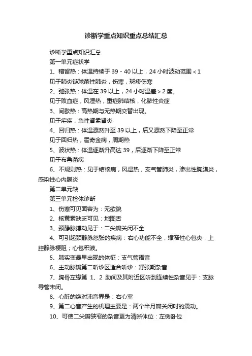 诊断学重点知识重点总结汇总