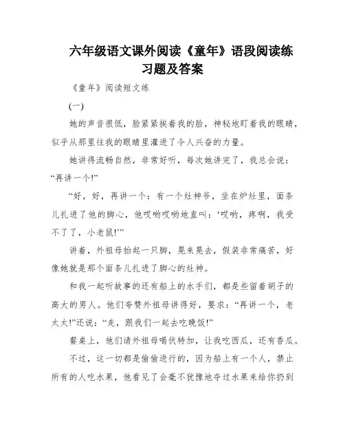 六年级语文课外阅读《童年》语段阅读练习题及答案