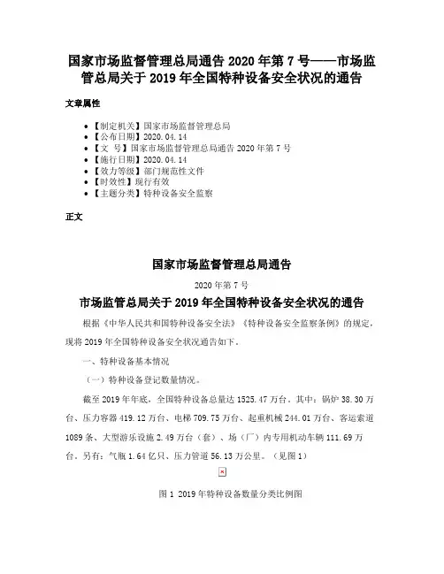 国家市场监督管理总局通告2020年第7号——市场监管总局关于2019年全国特种设备安全状况的通告