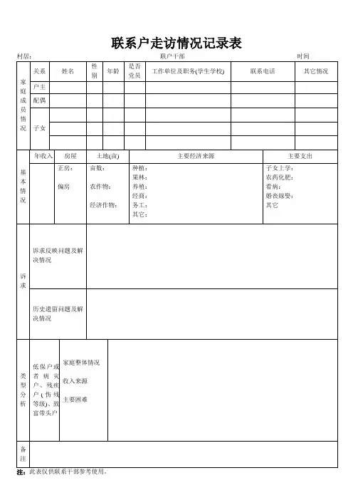 联系户走访情况记录表