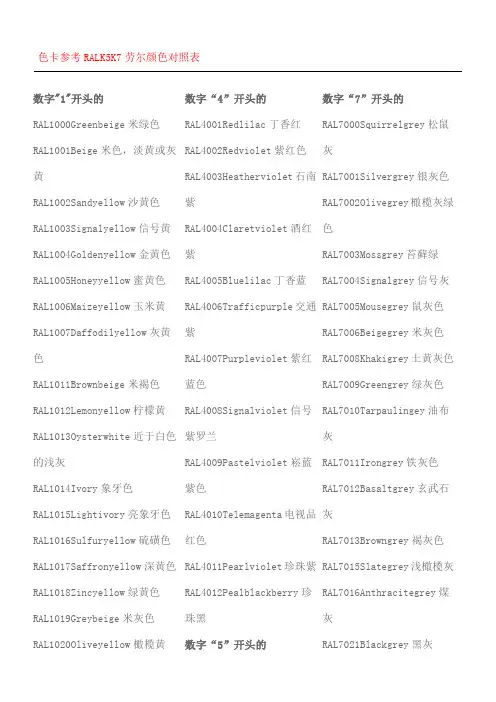 色卡参考RALKK劳尔颜色对照表