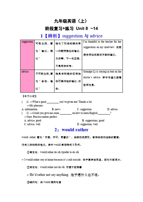 Unit8-14阶段知识点复习练习2023-2024学年人教版英语九年级全册