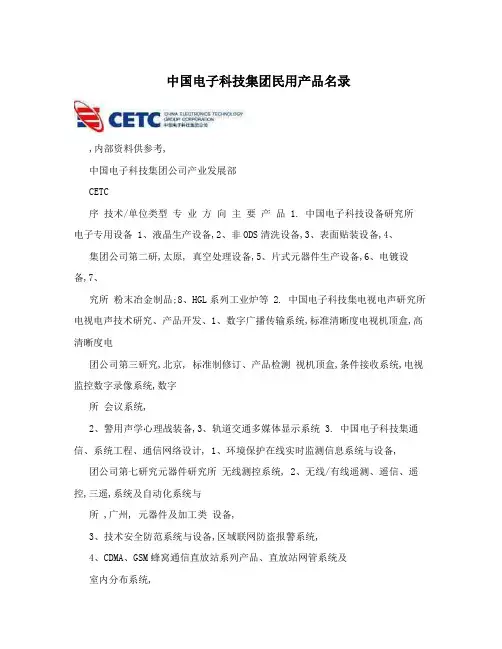 中国电子科技集团民用产品名录