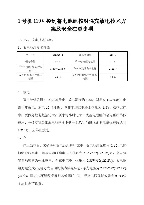 1号机110V控制蓄电池组核对性充放电技术