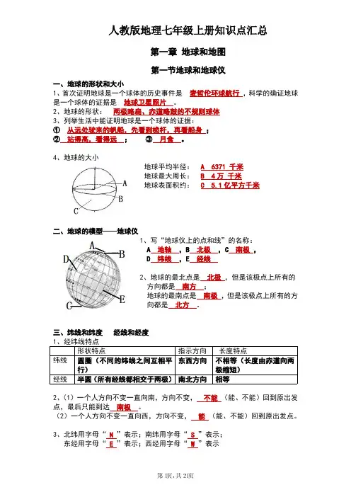 【人教】七年级(上册)地理知识点总结