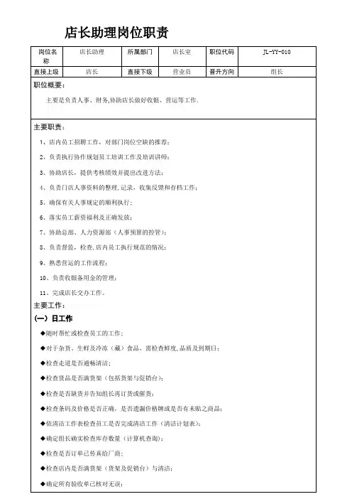店长助理岗位职责