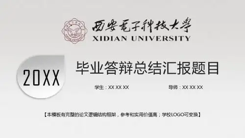 西安电子科技大学 毕业答辩微立体总结汇报模板 精美框架式PPT模板