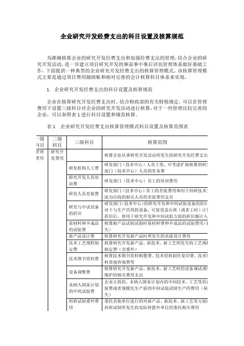 企业研究开发经费支出的科目设置及核算规范