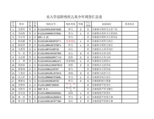 未入学适龄残疾儿童少年调查汇总表