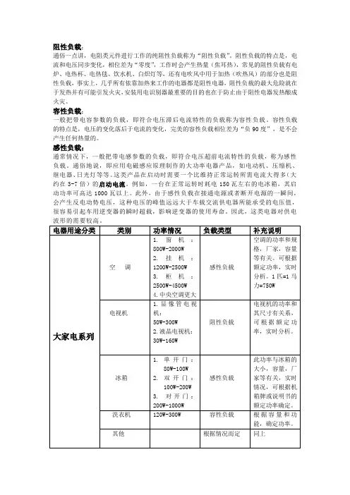 常用电器负载性质分类