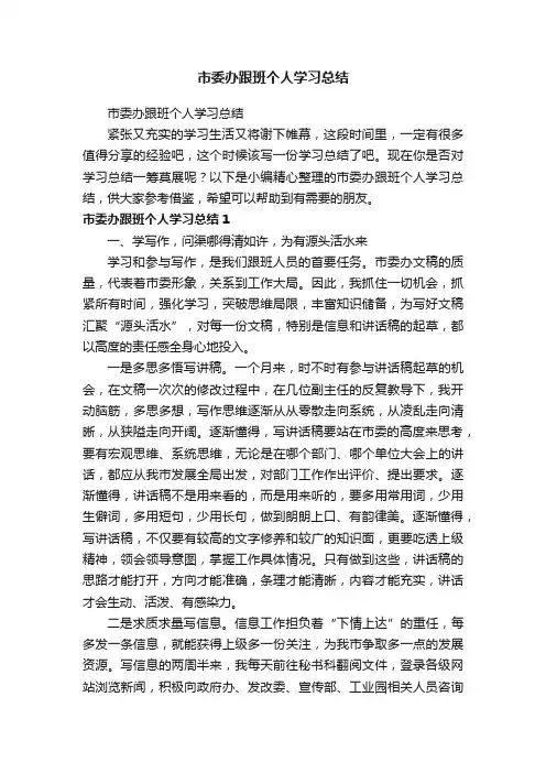 市委办跟班个人学习总结