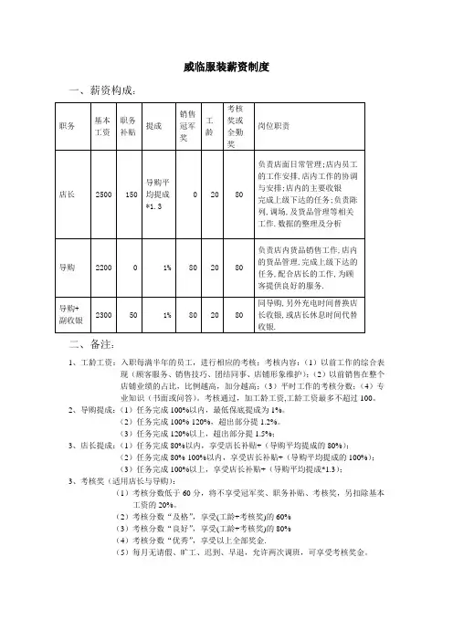 服装店薪资制度