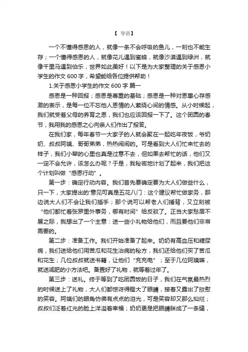 关于感恩小学生的作文600字