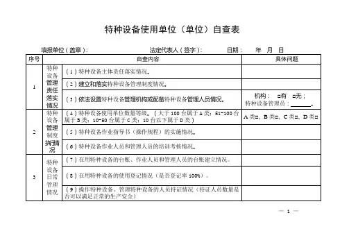 特种设备通用自查表