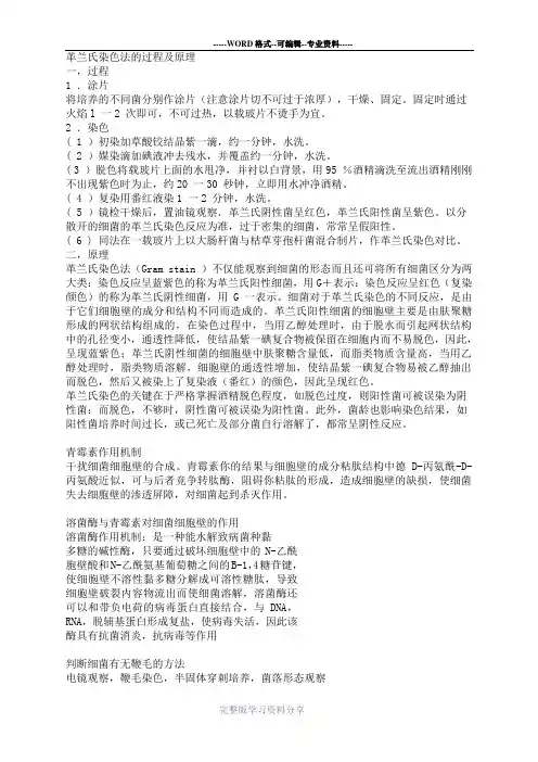革兰氏染色法的过程及原理