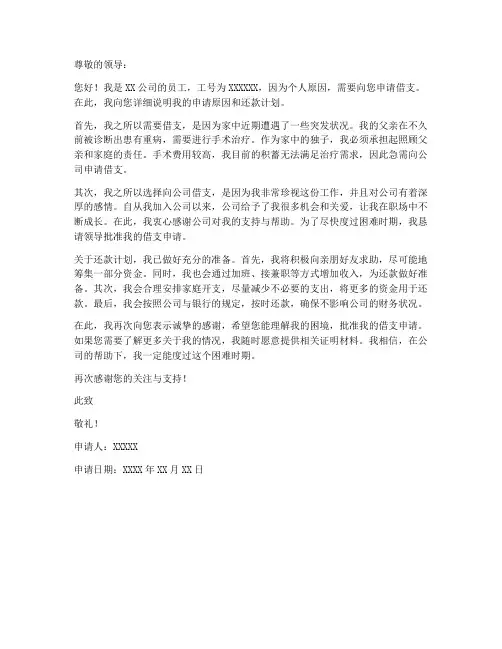 个人借支申请书