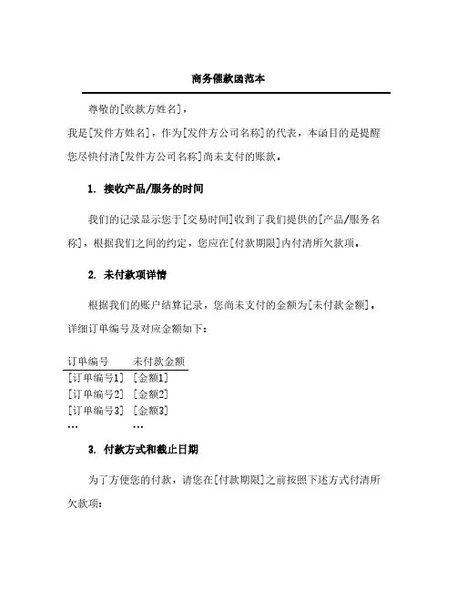 商务催款函范本