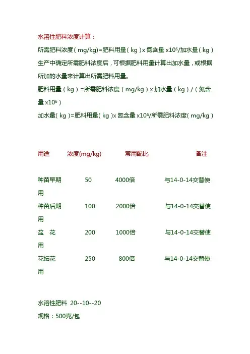 水溶性肥料浓度计算
