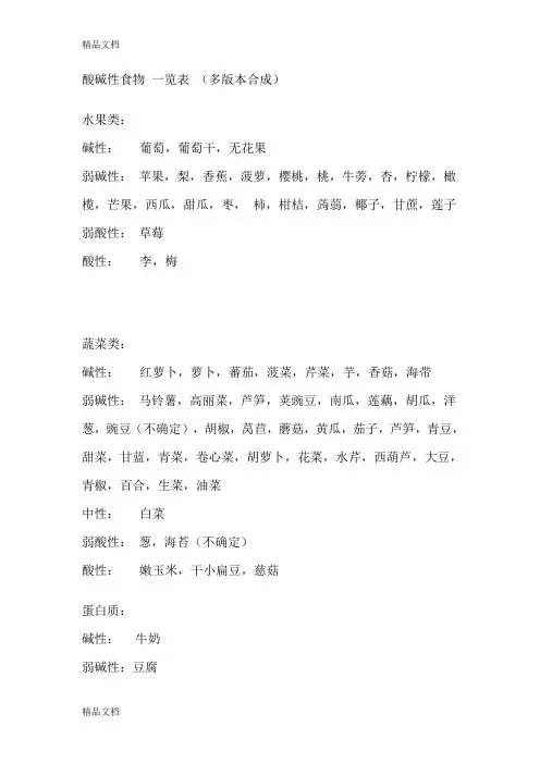 最新酸碱性食物 一览表资料