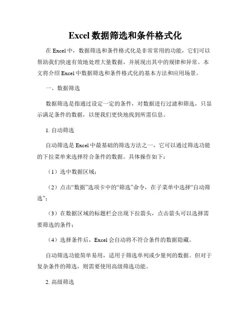 Excel数据筛选和条件格式化
